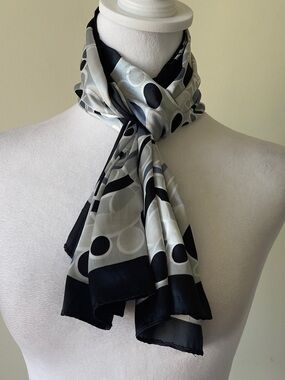 Silk Black & Gray Polka Dot Neck Scarf EUC